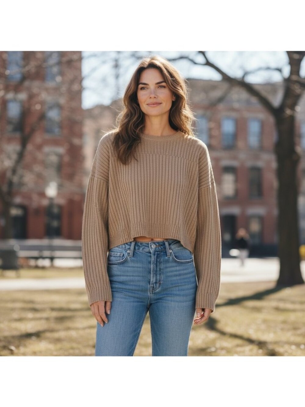 Vintage 90s Judd Heller Cropped Sweater L Tan Viscose Quiet Luxury Made in Franc